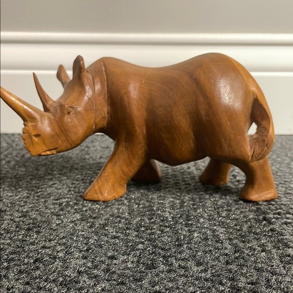 Other - Handcrafted Wooden Rhinoceros Sculpture African Wild Game Solid Wood